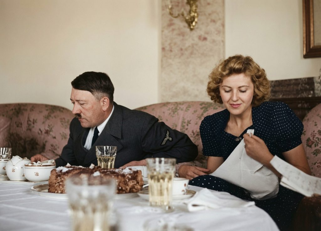 Adolf Hitler i Eva Braun podczas obiadu