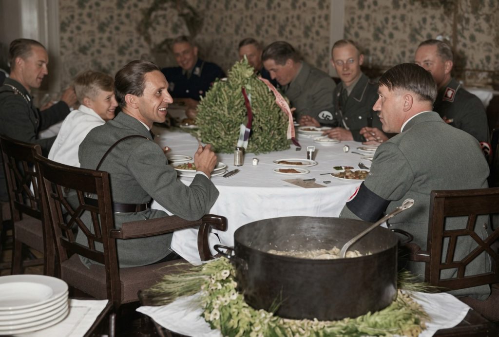 Adolf Hitler i Goebbels podczas wspolnego posiłku - pazdziernik 1933