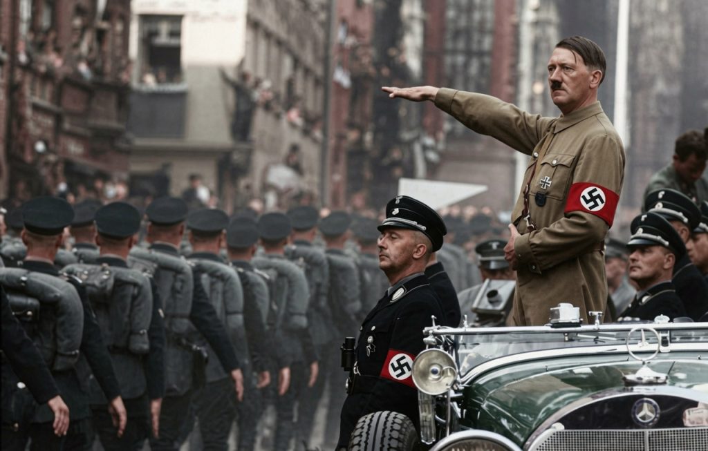 Adolf Hitler i Heinrich Himmler podczas przemarszu wojsk
