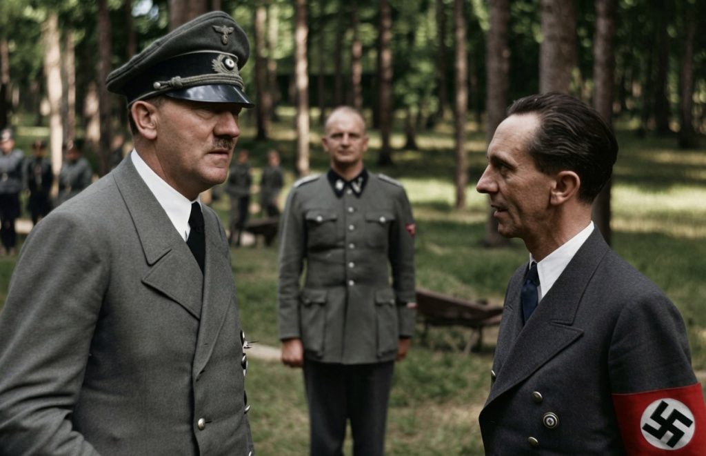 Adolf Hitler i Josef Goebbels podczas rozmowy w Wilczym Szańcu