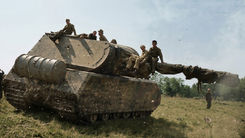 Czołg Panzerkampfwagen VIII Maus podczas manewrów - zdjęcie pokolorowane cyfrowo