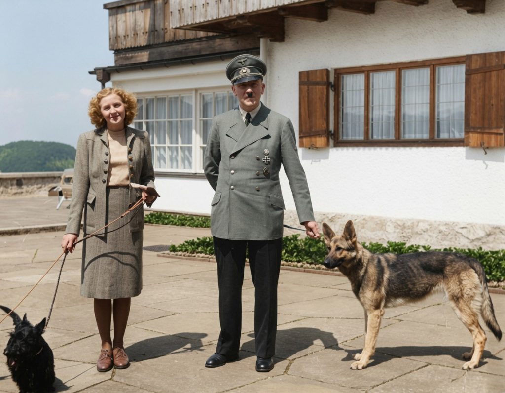 Hitler Ewa Braun i ich psy - w tym Blondi w Obersalzbergu