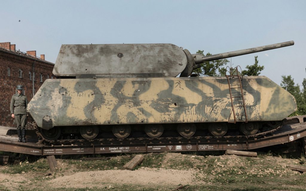 czołg Panzerkampfwagen VIII Maus na platformie transportowej