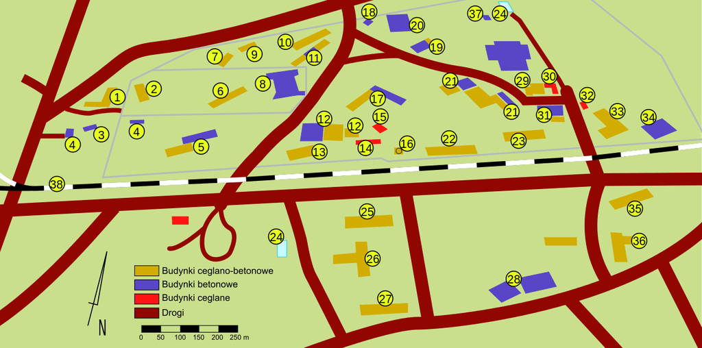Plan Wilczego Szańca, rozmieszczenie bunkrów i budynków kwatery