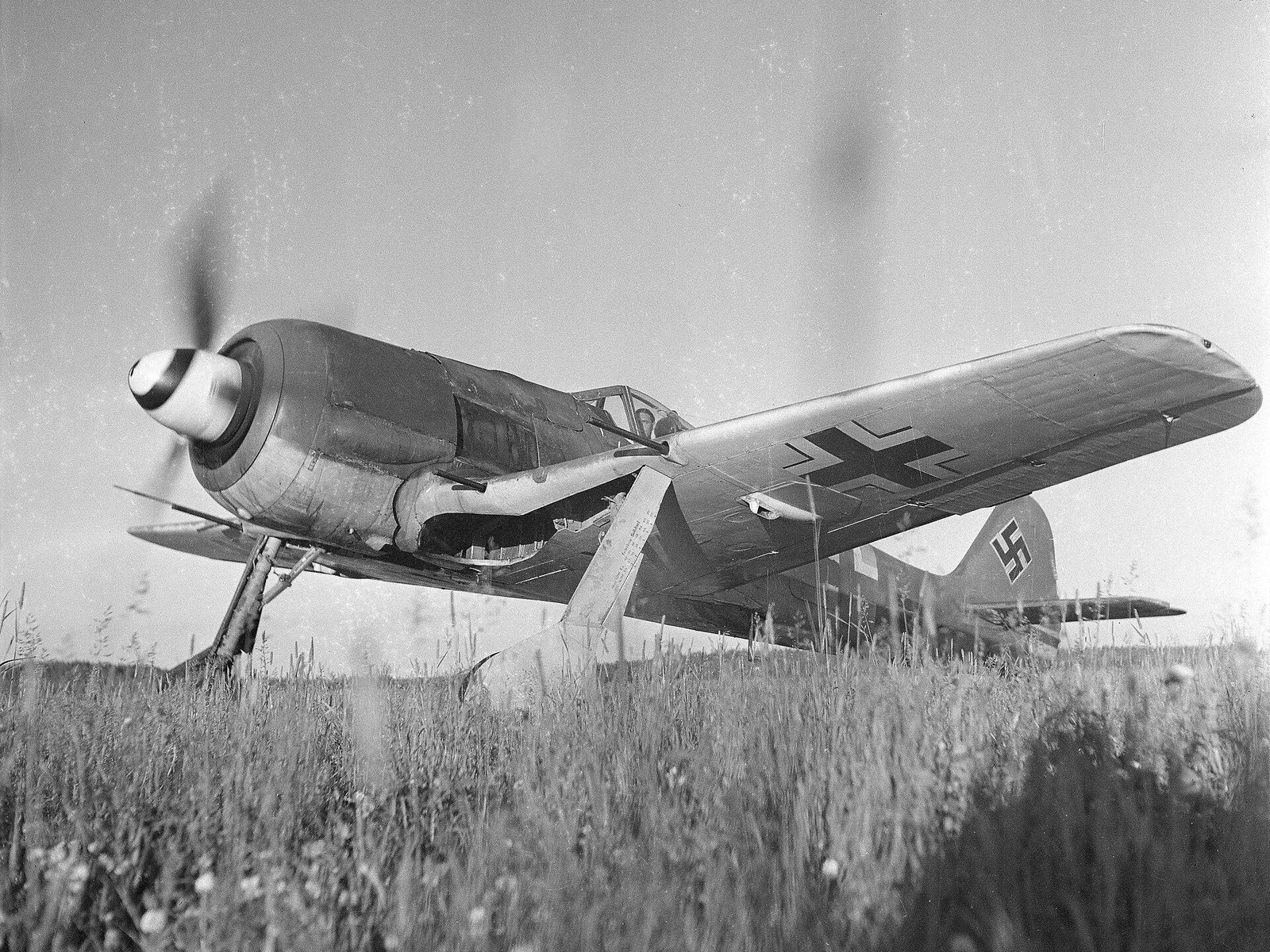 Myśliwiec Focke-Wulf Fw 190 A-6 Luftwaffe na lotnisku Immola, lipiec 1944