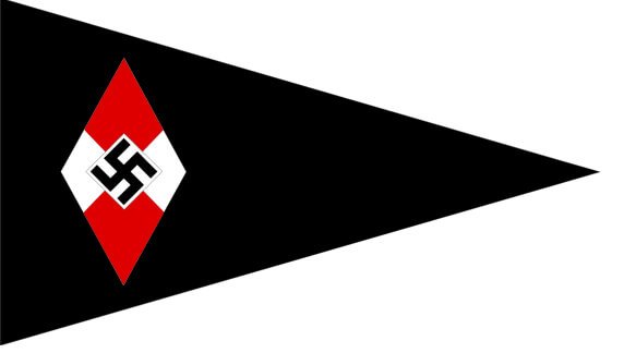 Czarny trójkątny proporzec BDM i Jungmädelbundu z rombem Hitlerjugend, wzór z 1935 roku